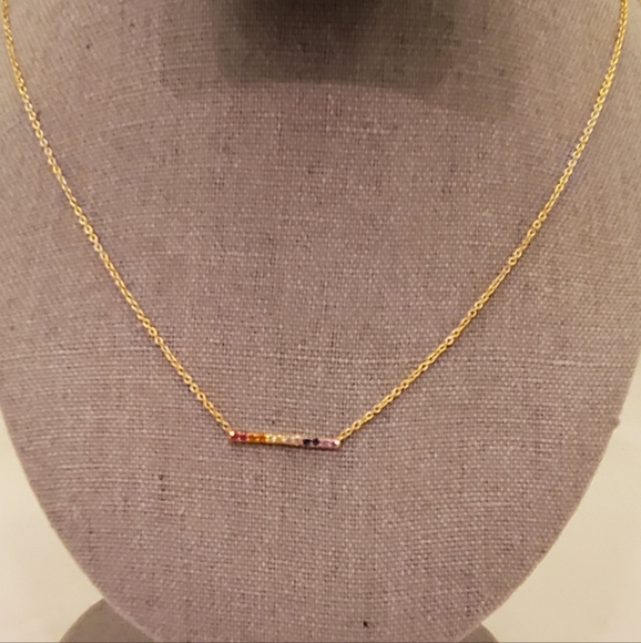 Nadri Rainbow CZ Bar Pendant Necklace, Multi-color, Gold-tone, NWT, LGBTQ+ - Picture 2 of 6